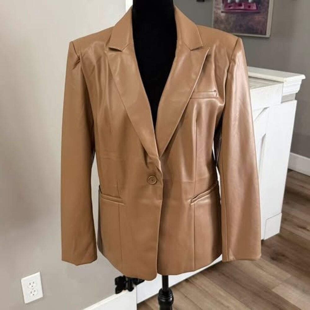 Sofia by Sofia Vergara Faux Leather Blazer Size L Cocoa Mocha